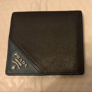 Prada Men's Black and Blue Card Holder/Wallet